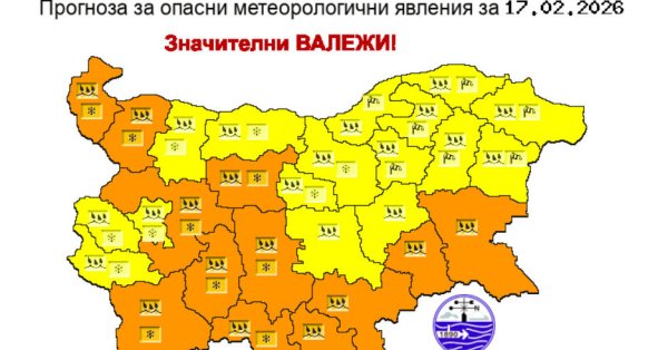 Желтый и оранжевый код для обозначения значительного количества осадков по всей стране.