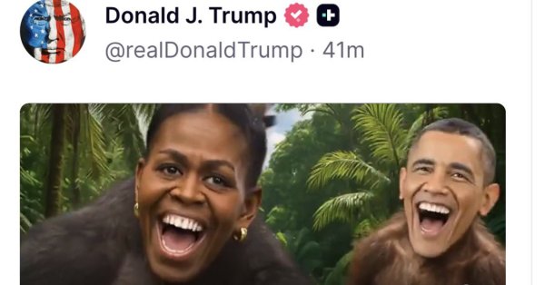 Скандал: Трамп опубликовал клип с искусственным интеллектом, в котором Барака и Мишель Обаму изображают обезьянами ВИДЕО